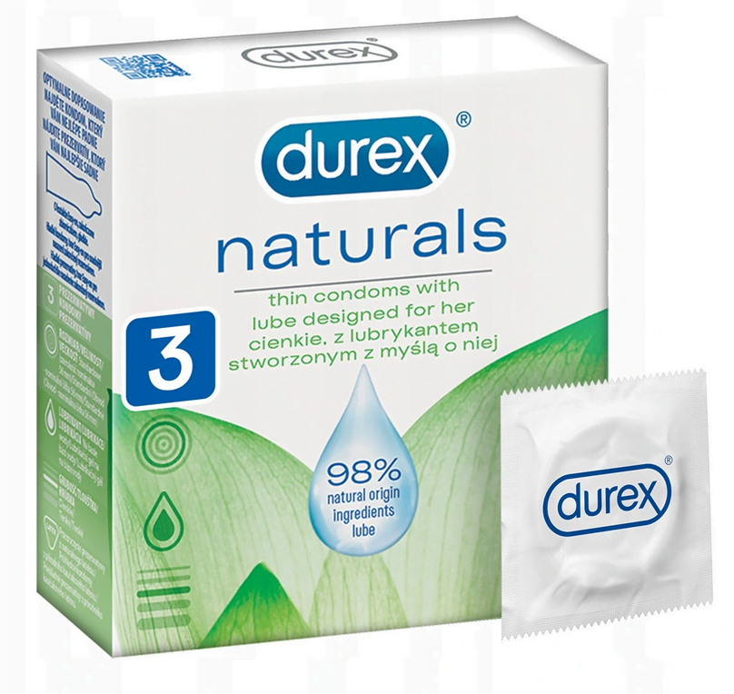 DUREX Naturals cienkie prezerwatywy, 3 sztuki PREZERWATYWY