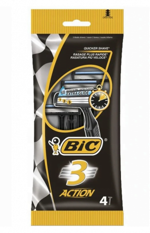 BIC Action 3 maszynka do golenia z 3 ostrzami, 4 sztuki Golenie