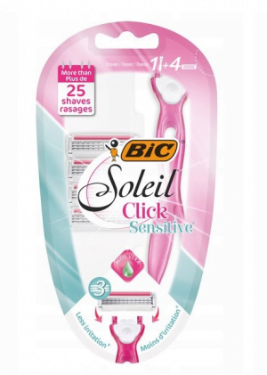 BIC Miss Soleil Click Sensitive, maszynka do golenia z 3 ostrzami, 4 wkłady Golenie i Depilacja