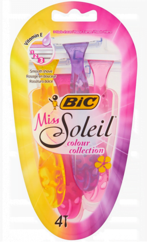 BIC Miss Soleil Colour Collection, maszynka do golenia, 4 sztuki Depilacja
