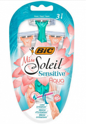 BIC Miss Soleil Sensitive Aqua Colours, maszynka do golenia z 3 ostrzami, 3 sztuki Depilacja