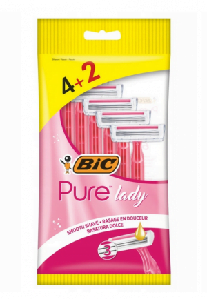 BIC Pure Lady różowa maszynka do golenia z 3 ostrzami, 6 sztuk Depilacja