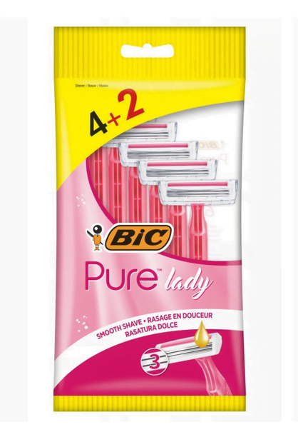 BIC Pure Lady różowa maszynka do golenia z 3 ostrzami, 6 sztuk Golenie i Depilacja