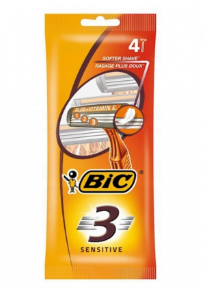 BIC Sensitive 3, maszynka do golenia z 3 ostrzami, 4 sztuki Golenie