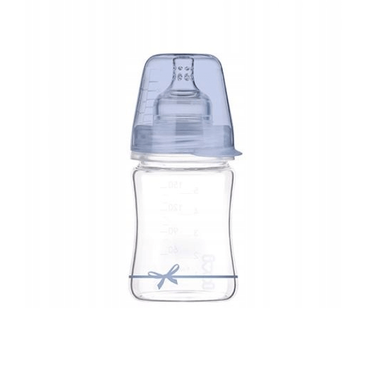 LOVI Diamond Glass szklana butelka do karmienia, 150ml, 0+ mini, niebieska wstążeczka Butelki i Kubki