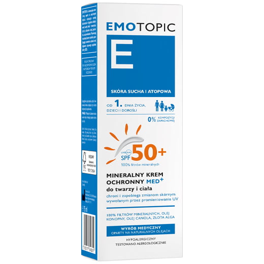 EMOTOPIC Mineralny krem ochronny do twarzy i ciała SPF 50+ 75ml Atopowe zapalenie skóry EMOTOPIC Mineralny krem ochronny do twarzy i ciała SPF 50+ 75ml Atopowe zapalenie skóry