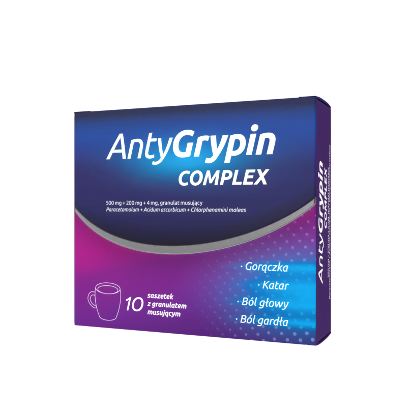 AntyGripin Complex 10 saszetek na przeziębienie 500mg paracetamolu ODPORNOŚĆ AntyGrypin Complex na przeziębienie 10 saszetek