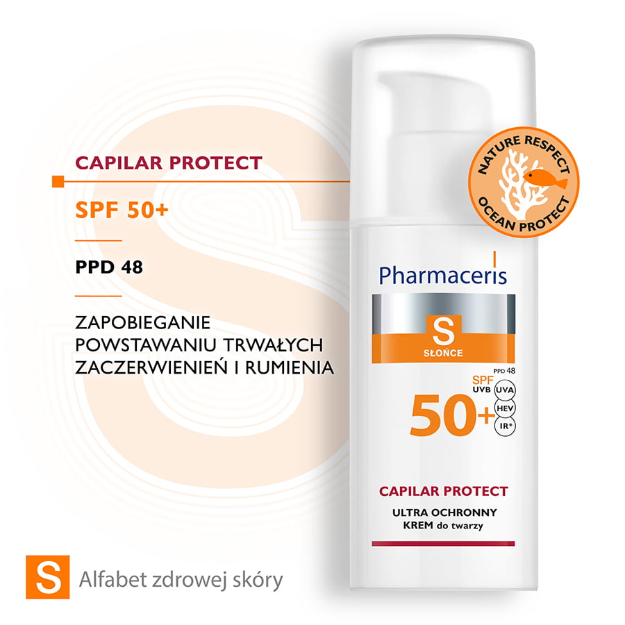 PHARMACERIS S Capilar Protect SPF 50+ krem ochronny do twarzy trądzik różowaty 50ml OPALANIE