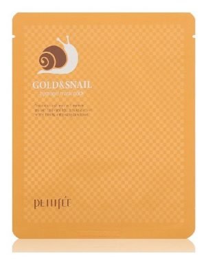 PETITFEE Gold Snail maska rozświetlająca w płachcie ze złotem i śluzem ślimaka 1szt