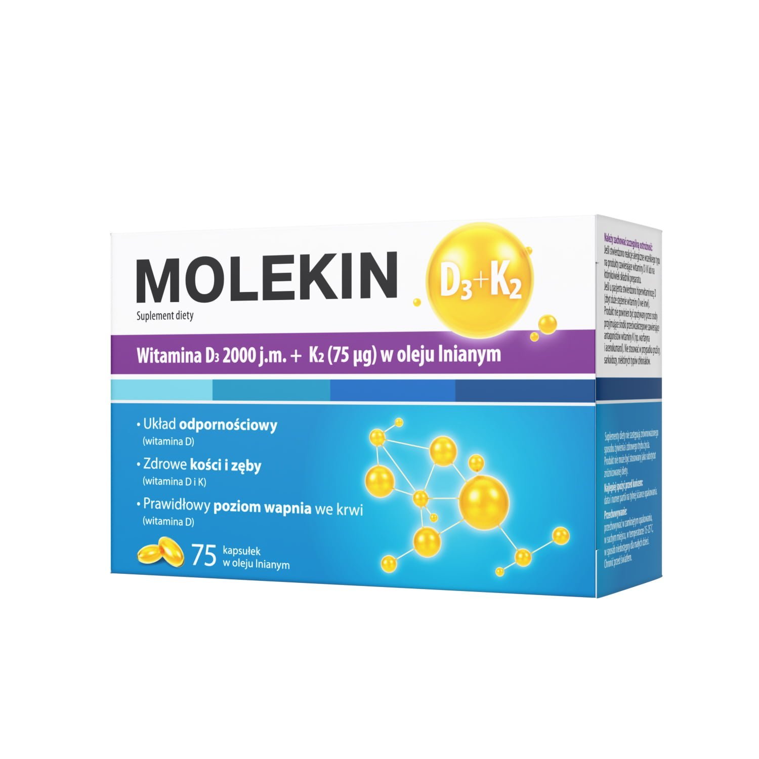 MOLEKIN witamina D3 2000j.m+K2 w oleju lnianym 75 kapsułek ODPORNOŚĆ molekin witamina d3+k2
