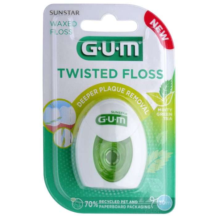 GUM Twisted Floss Nić dentystyczna Zielona Herbata 30m