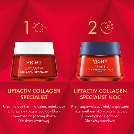 Vichy Liftactiv Coollagen Specialist Ujedrniający krem na dzień 50m + Rozświetlający krem na noc 50ml KREMY I SERUM DO TWARZY Vichy Liftactiv Coollagen Specialist Ujedrniający krem na dzień 50m + Rozświetlający krem na noc 50ml KREMY I SERUM DO TWARZY