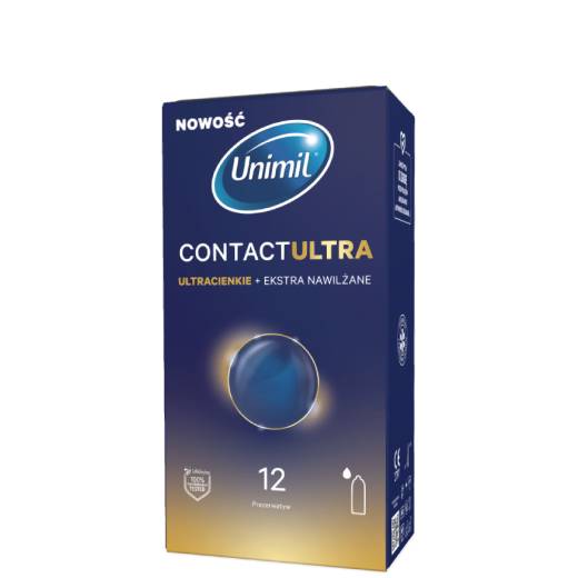 UNIMIL Contact Ultra Ultracienkie prezerwatywy nawilżane lateksowe 12 sztuk PREZERWATYWY UNIMIL Contact Ultra Ultracienkie prezerwatywy nawilżane lateksowe 12 sztuk